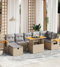 8-tlg. Garten-Sofagarnitur mit Kissen Beige Poly Rattan