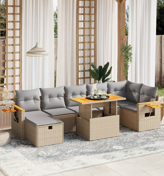 8-tlg. Garten-Sofagarnitur mit Kissen Beige Poly Rattan
