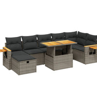 8-tlg. Garten-Sofagarnitur mit Kissen Grau Poly Rattan