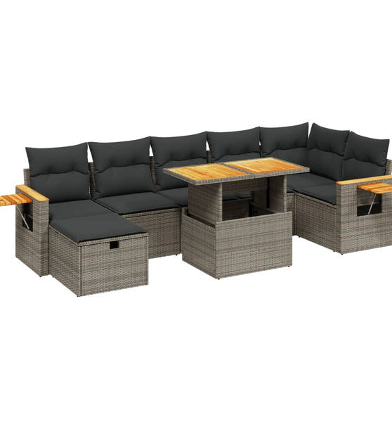 8-tlg. Garten-Sofagarnitur mit Kissen Grau Poly Rattan
