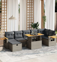 8-tlg. Garten-Sofagarnitur mit Kissen Grau Poly Rattan