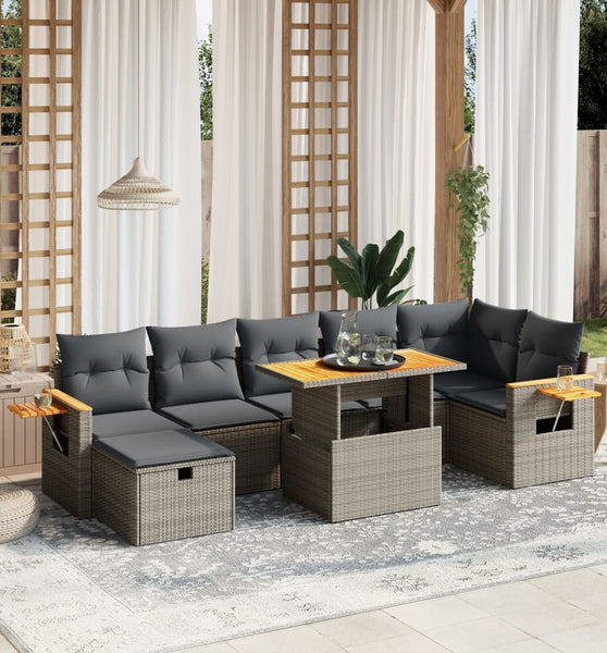 8-tlg. Garten-Sofagarnitur mit Kissen Grau Poly Rattan