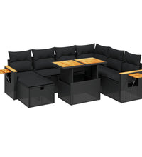 8-tlg. Garten-Sofagarnitur mit Kissen Schwarz Poly Rattan