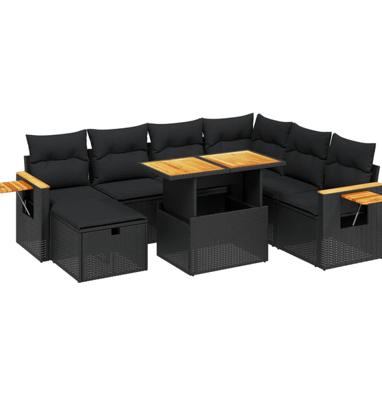 8-tlg. Garten-Sofagarnitur mit Kissen Schwarz Poly Rattan
