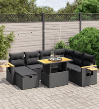 8-tlg. Garten-Sofagarnitur mit Kissen Schwarz Poly Rattan