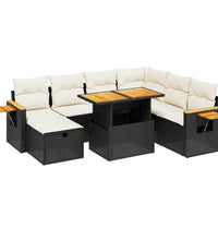 8-tlg. Garten-Sofagarnitur mit Kissen Schwarz Poly Rattan