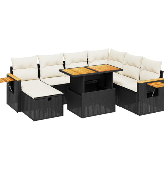 8-tlg. Garten-Sofagarnitur mit Kissen Schwarz Poly Rattan