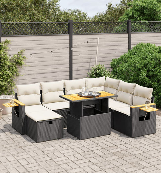 8-tlg. Garten-Sofagarnitur mit Kissen Schwarz Poly Rattan