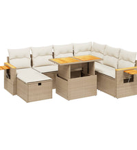8-tlg. Garten-Sofagarnitur mit Kissen Beige Poly Rattan