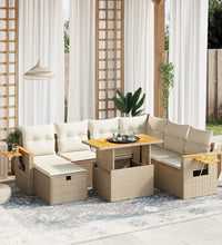 8-tlg. Garten-Sofagarnitur mit Kissen Beige Poly Rattan