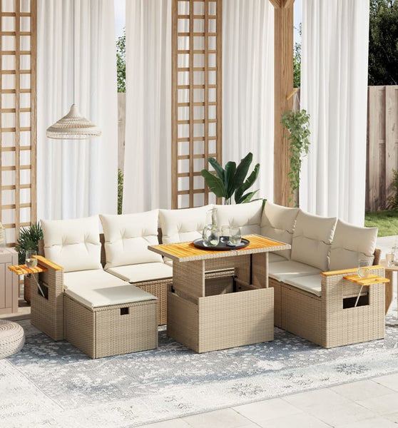 8-tlg. Garten-Sofagarnitur mit Kissen Beige Poly Rattan
