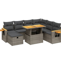 8-tlg. Garten-Sofagarnitur mit Kissen Grau Poly Rattan