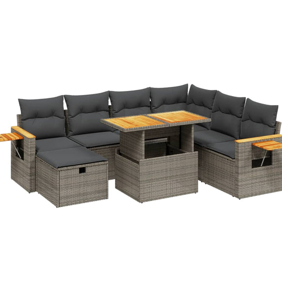 8-tlg. Garten-Sofagarnitur mit Kissen Grau Poly Rattan