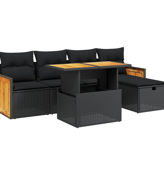 6-tlg. Garten-Sofagarnitur mit Kissen Schwarz Poly Rattan