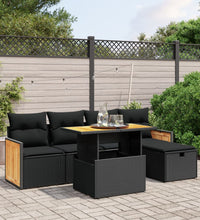 6-tlg. Garten-Sofagarnitur mit Kissen Schwarz Poly Rattan