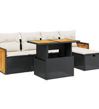 6-tlg. Garten-Sofagarnitur mit Kissen Schwarz Poly Rattan