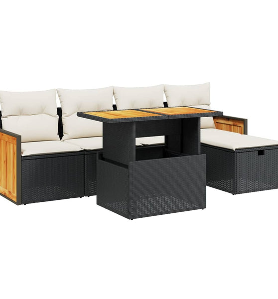 6-tlg. Garten-Sofagarnitur mit Kissen Schwarz Poly Rattan