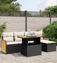6-tlg. Garten-Sofagarnitur mit Kissen Schwarz Poly Rattan