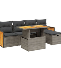 6-tlg. Garten-Sofagarnitur mit Kissen Grau Poly Rattan