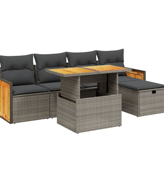 6-tlg. Garten-Sofagarnitur mit Kissen Grau Poly Rattan