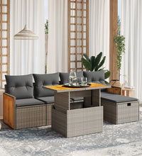 6-tlg. Garten-Sofagarnitur mit Kissen Grau Poly Rattan