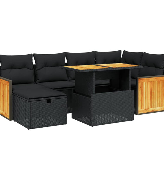 7-tlg. Garten-Sofagarnitur mit Kissen Schwarz Poly Rattan