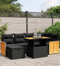 7-tlg. Garten-Sofagarnitur mit Kissen Schwarz Poly Rattan