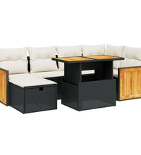 7-tlg. Garten-Sofagarnitur mit Kissen Schwarz Poly Rattan