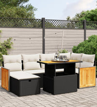 7-tlg. Garten-Sofagarnitur mit Kissen Schwarz Poly Rattan