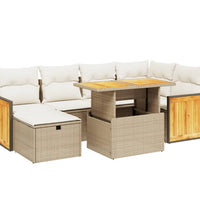 7-tlg. Garten-Sofagarnitur mit Kissen Beige Poly Rattan