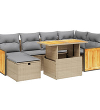 7-tlg. Garten-Sofagarnitur mit Kissen Beige Poly Rattan