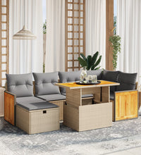 7-tlg. Garten-Sofagarnitur mit Kissen Beige Poly Rattan