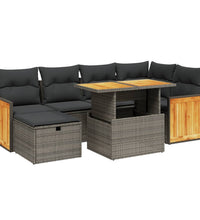 7-tlg. Garten-Sofagarnitur mit Kissen Grau Poly Rattan