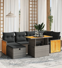 7-tlg. Garten-Sofagarnitur mit Kissen Grau Poly Rattan