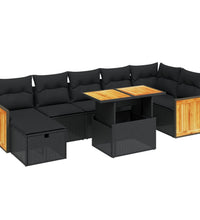 8-tlg. Garten-Sofagarnitur mit Kissen Schwarz Poly Rattan