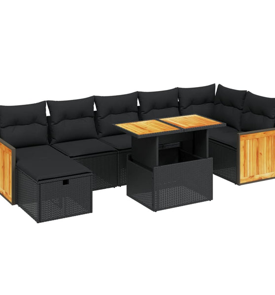 8-tlg. Garten-Sofagarnitur mit Kissen Schwarz Poly Rattan