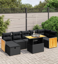 8-tlg. Garten-Sofagarnitur mit Kissen Schwarz Poly Rattan