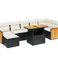 8-tlg. Garten-Sofagarnitur mit Kissen Schwarz Poly Rattan