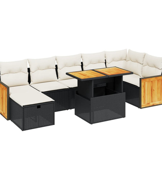 8-tlg. Garten-Sofagarnitur mit Kissen Schwarz Poly Rattan