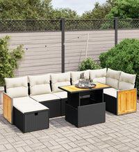 8-tlg. Garten-Sofagarnitur mit Kissen Schwarz Poly Rattan