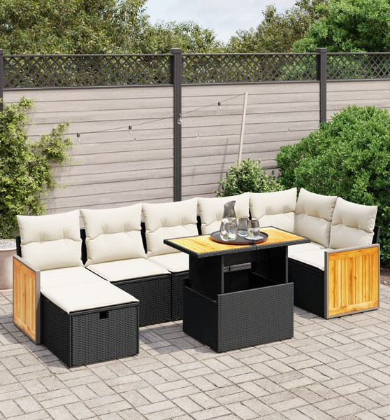 8-tlg. Garten-Sofagarnitur mit Kissen Schwarz Poly Rattan