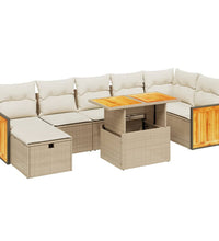 8-tlg. Garten-Sofagarnitur mit Kissen Beige Poly Rattan