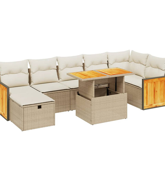 8-tlg. Garten-Sofagarnitur mit Kissen Beige Poly Rattan