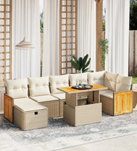 8-tlg. Garten-Sofagarnitur mit Kissen Beige Poly Rattan