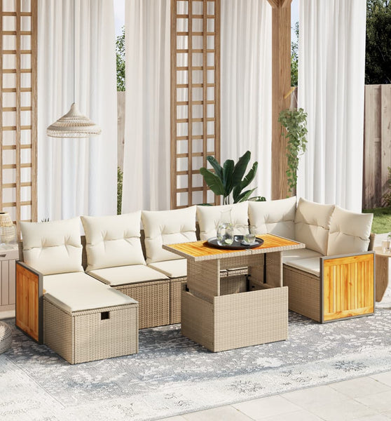8-tlg. Garten-Sofagarnitur mit Kissen Beige Poly Rattan