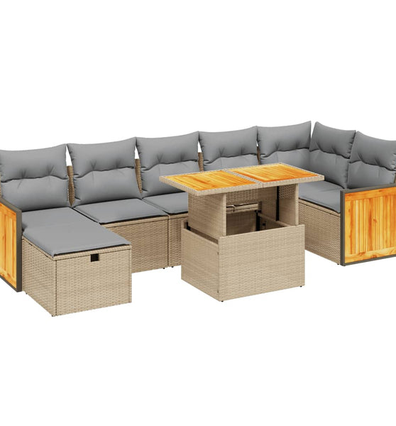 8-tlg. Garten-Sofagarnitur mit Kissen Beige Poly Rattan