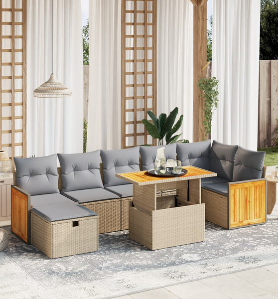 8-tlg. Garten-Sofagarnitur mit Kissen Beige Poly Rattan