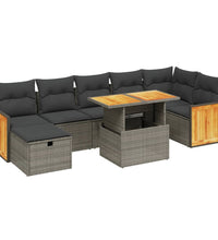 8-tlg. Garten-Sofagarnitur mit Kissen Grau Poly Rattan