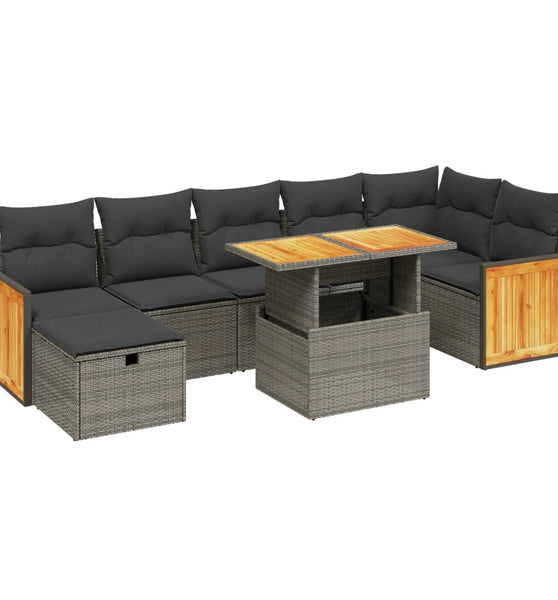 8-tlg. Garten-Sofagarnitur mit Kissen Grau Poly Rattan