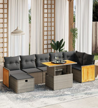 8-tlg. Garten-Sofagarnitur mit Kissen Grau Poly Rattan